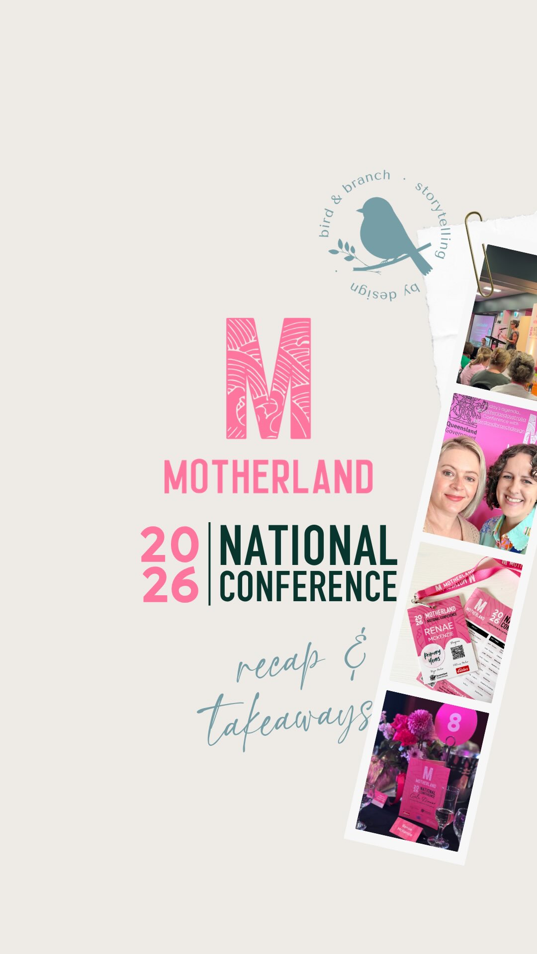 For the past few weeks I’ve had the privilege of helping the Motherland team prepare for their 2026 National Conference, held in my home town of Toowoomba. 

I loved putting together everything printed and digital for the two day conference and gala dinner, but the best bit? Actually getting to attend. 

For those that haven’t heard of @motherlandaustralia - it is the creation of the amazing Steph Trethewey, who first-hand experienced the isolation of being a mother in rural Australia- far from any mother’s groups or cafe meet ups with friends (which was absolutely what got me through the first years of motherhood!)

So she embarked on a journey to bring that connection and support to all of the mothers who live rurally or remotely all over Australia, through her amazing podcast, book and online mothers groups. 

And this, their second biennial conference, allowed members of their community to meet in real life and connect belly to belly, and take time to fill their cups as women, away from the pressures of motherhood and life. 

It was absolutely awe-inspiring, listening to stories of mums who have shown immense resilience, grit and determination and, most importantly, vulnerability across the two days. 

Amazing take aways from Gina Chick and her message of sitting with discomfort and rising above it, Gen Muir @connectedparentingau - who assured all of us the being a good parent 30% of the time is all we need (with amazing tips on how to do that) @caitlin.crowley.journo with her heart-wrenching story and message that we can have experience grief and struggles AND joy and hope, @_juliegoodwin making me tear up with her amazing story and message of ‘self care is not selfish’ and that we must ‘choose our hard.’ 

And just so much more. 

So I want to thank the amazing team at @motherlandaustralia for a conference that thought of every little thing, and the wonderful women in the room who helped me fill my cup and taught me so much. Thinking of you all as you travel home back to capital R reality.