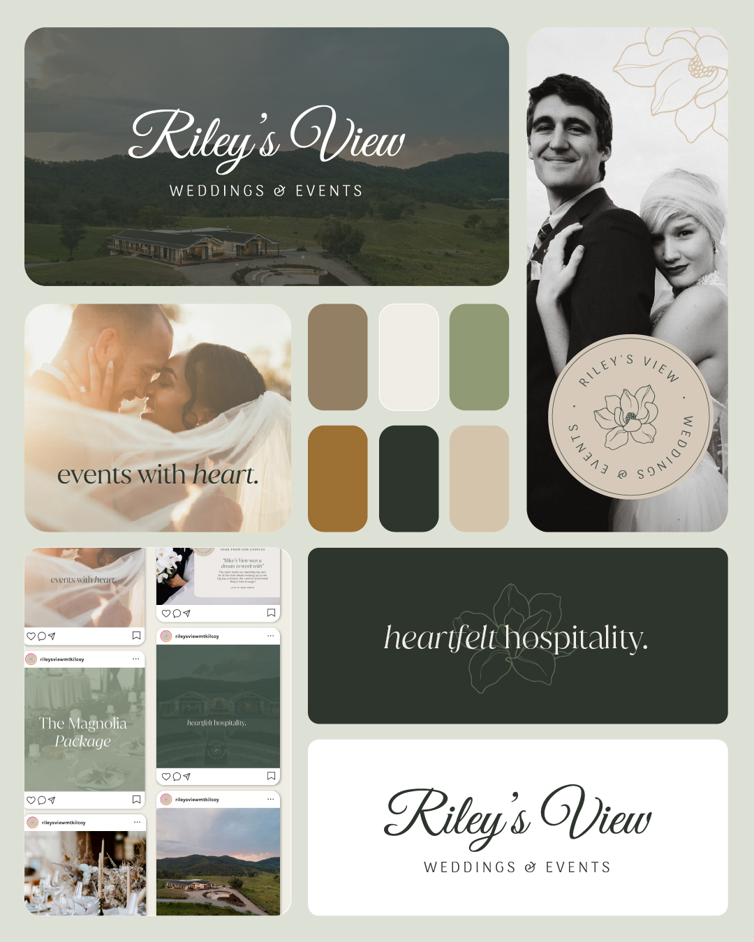 Introducing the brand for @rileysviewmtkilcoy - a breathtaking new wedding and events venue nestled in the hills of Kilcoy, Queensland. This brand was crafted to capture the venue’s effortless elegance, heartfelt hospitality, and connection to nature. With a refined magnolia motif and soft neutral tones, the identity reflects both sophistication and warmth - the perfect match for a space designed to host life’s most meaningful celebrations. Riley’s View is more than just a venue - it’s a place where every detail feels intentional, and every celebration tells a story. And when I say the views are breathtaking, they truly are!