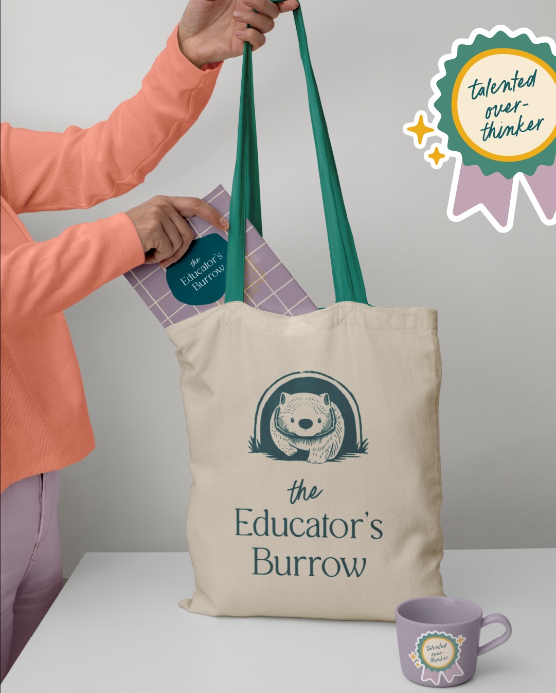 This year, not only did I get to witness my favourite animal up close and personal in the wild, but I got to incorporate one into a brand as well! 😍

Together with the amazing Clare from @thehumanelements I had the absolute pleasure of working with Annalise to rebrand, re-name (and reveal) The Educator’s Burrow. 

Annalise’s business (formerly known as Teach with Annalise) began as a side hustle built around little people (and certain lockdowns of 2020). She came to us wanting to transition from her DIY, informal “cutesy” brand, to a more professional, cohesive identity that still felt warm, relatable, and approachable. She wanted the branding to reflect the expert support she offers Australian teachers — particularly in areas like curriculum design, inclusive education, and real-world maths — while still feeling personal - one teacher helping out another! 

It was important to have a real Aussie feel, and as soon as Annalise mentioned the possibility of incorporating a wombat into the brand, I jumped at the chance of getting to design with my fav animal! 

The result? A brand that was grounded, with nature-inspired charm — playful but not childish, nostalgic but fresh. 

We developed a range of ‘sticker-style’ brand elements to tap into the beloved teacher trope of stickers and stationery - adding layers of personality and fun. This also nods to millennial nostalgia (hello gel pens and scratch ‘n’ sniff stickers) while naturally resonating with Gen Z educators who live in GIFs, emojis, and animations.

Enjoy the reveal of one of my favourite projects for 2025, and if you’re one of my teacher friends- head on over and check out @theeducatorsburrow